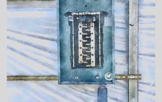 A fuse box, door open, representing the electrical aspect of a modular cross-docking platform.